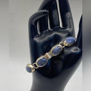 Vintage Mexico Bracelet 925 Amca cabochon stone Lapis Lazuli 7”in /40grams